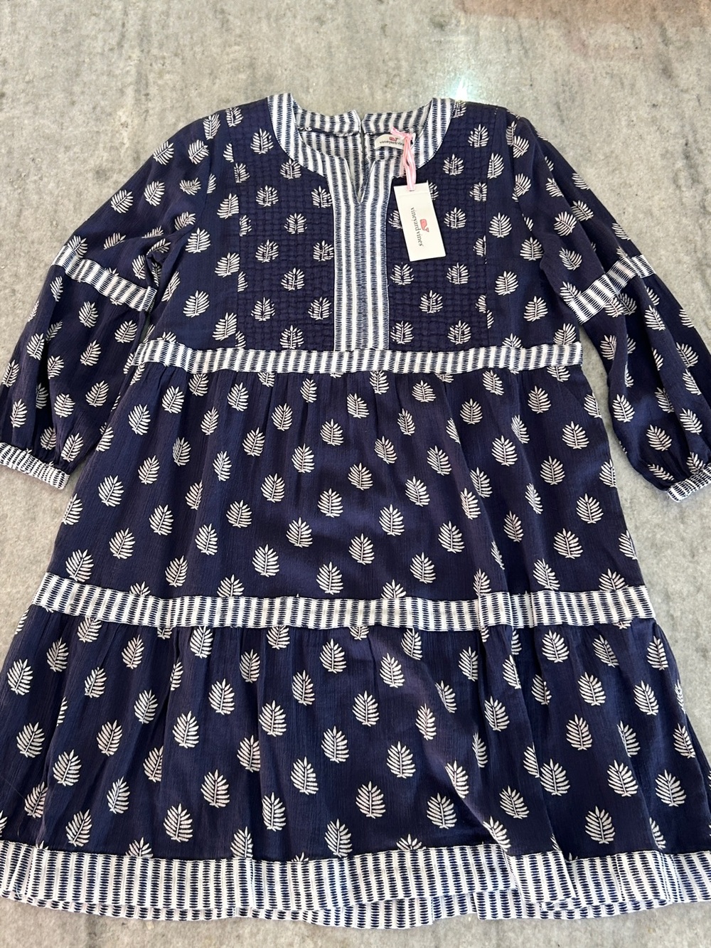 Vineyard Vine Navy Leaf-Print Dress Size XL